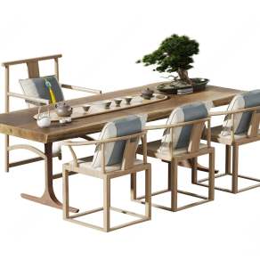 新中式茶桌椅组合3D模型下载